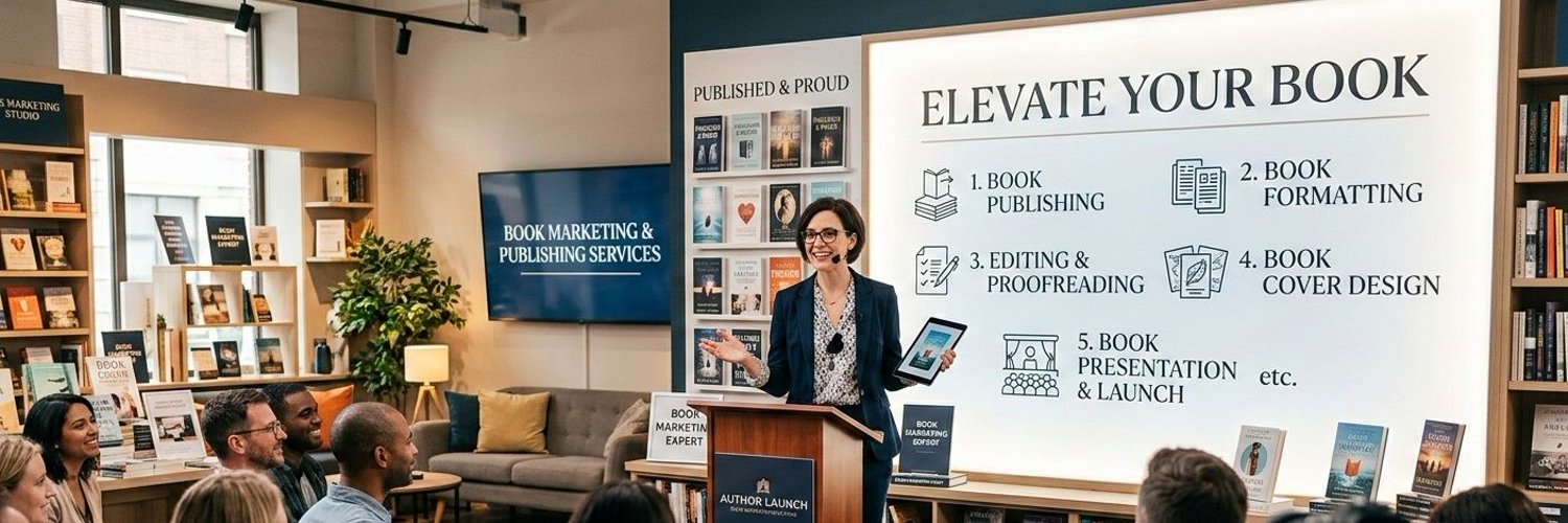 Emma Charlotte presenting about book marketing and publishing services at an author launch event