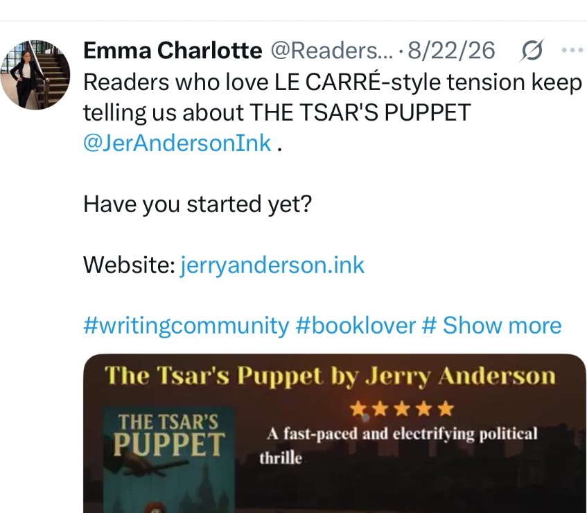 Authentic X promotional post for The Tsar's Puppet using a reader-curiosity hook